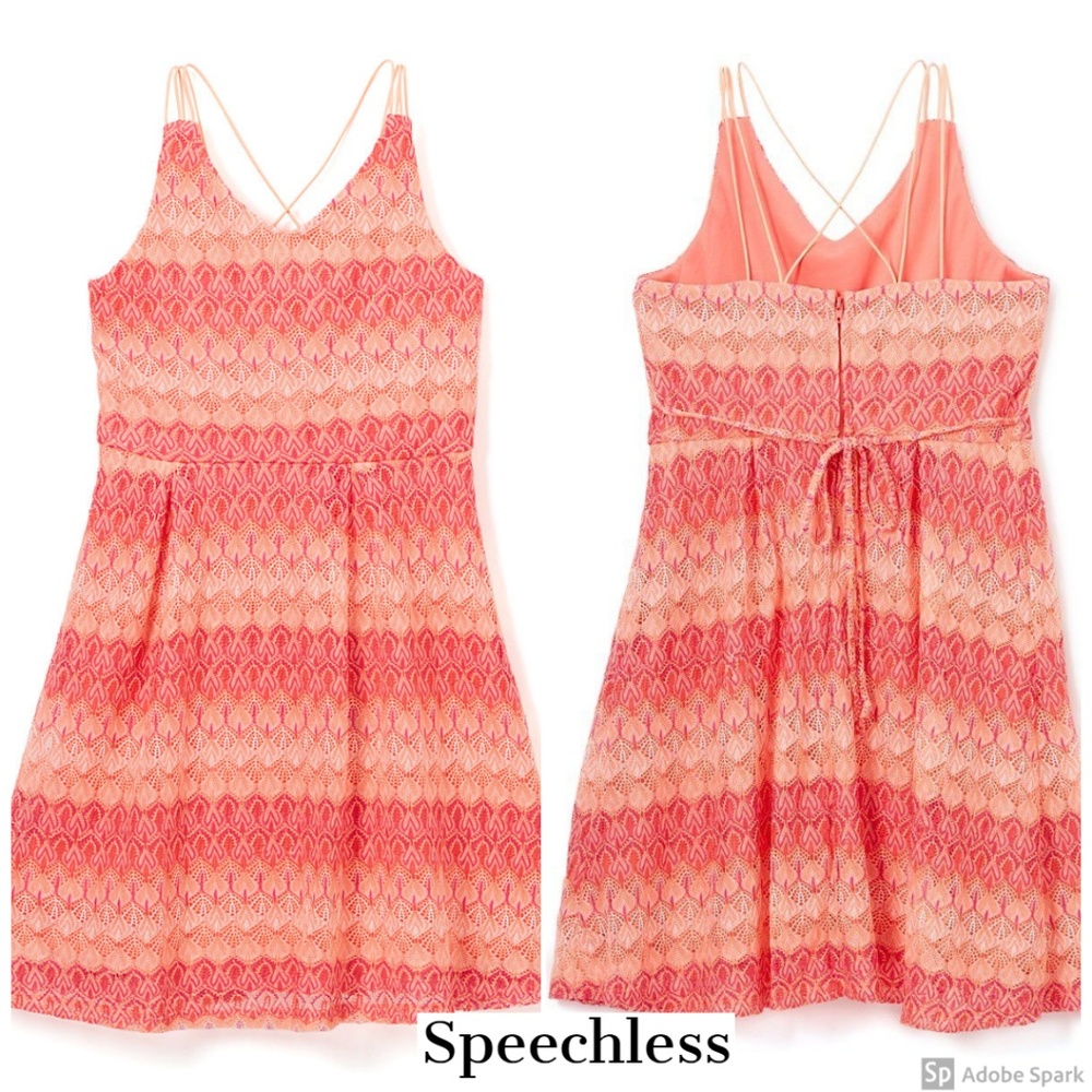 Speechless Girls Coral Crochet Lace Fit & Flare Strappy Sun Dress Size 16